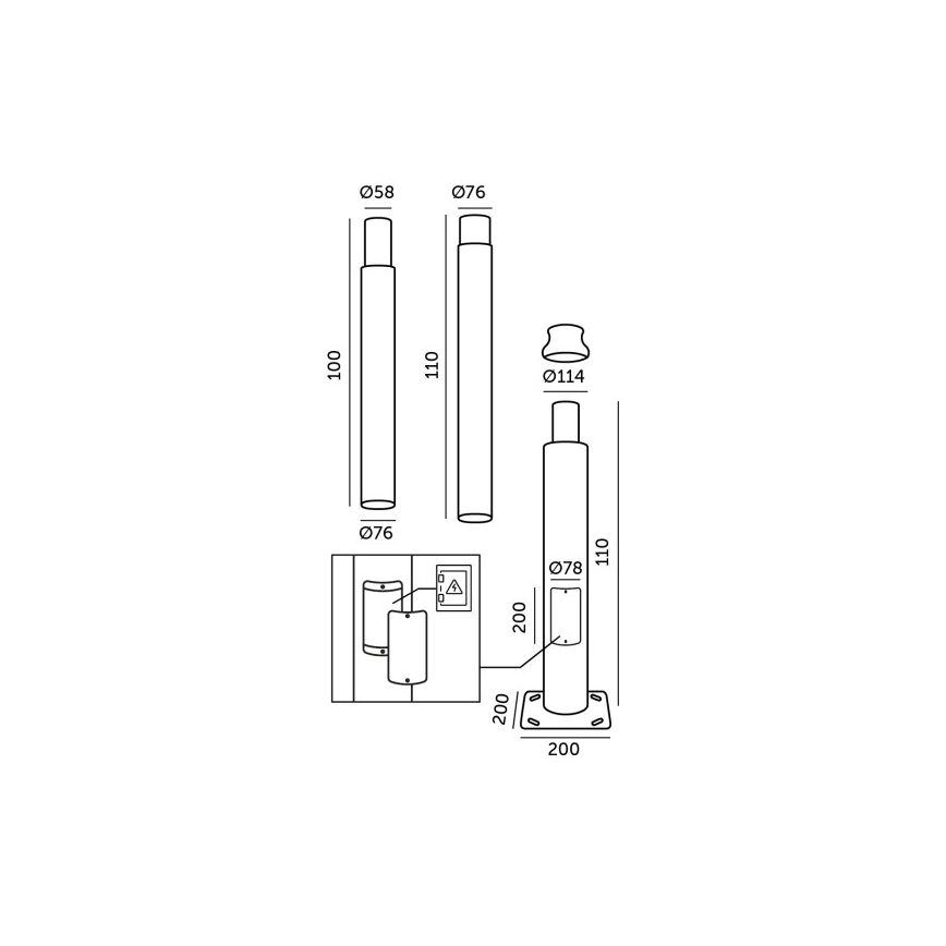Kovová tyč pro sloup venkovního osvětlení BASE 3 m černá