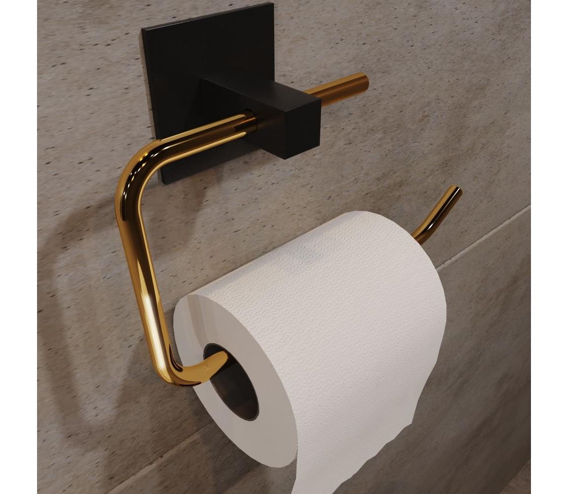  Kovový držák toaletního papíru 8x16 cm černá/zlatá 