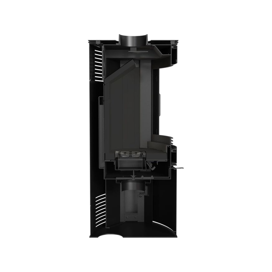 Kratki - Krbová ocelová kamna s automatickým zavíráním dveří 10kW 150 mm černá