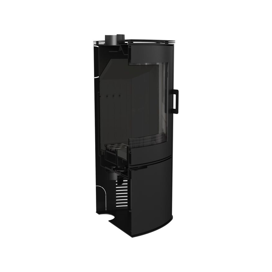 Kratki - Krbová ocelová kamna s automatickým zavíráním dveří 10kW 150 mm černá