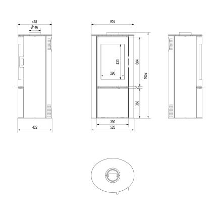 Kratki - Krbová ocelová kamna 8kW 150mm