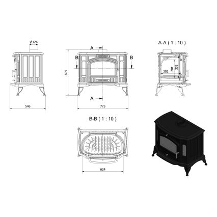 Kratki - Krbová litinová kamna 10kW 130mm