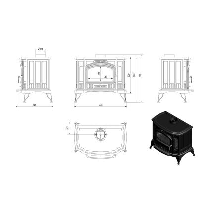 Kratki - Krbová litinová kamna 10kW 150mm