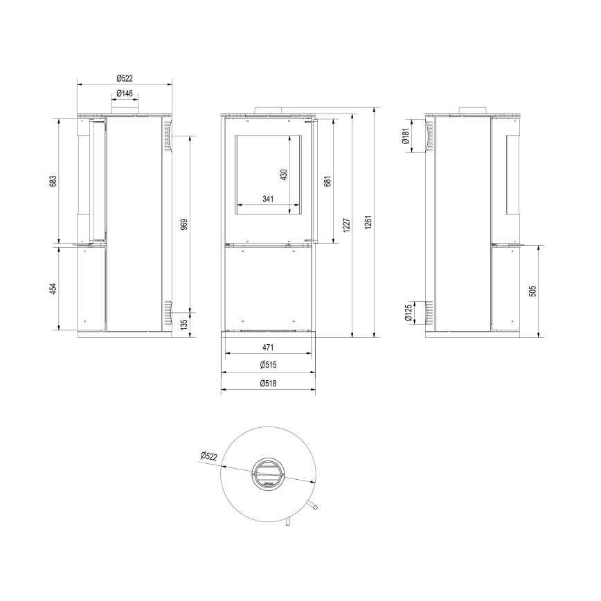 Kratki - Krbová ocelová kamna 9kW 150mm