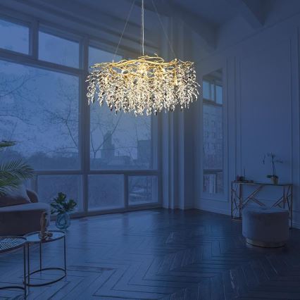 Křišťálový lustr na lanku 12xG9/40W/230V zlatá