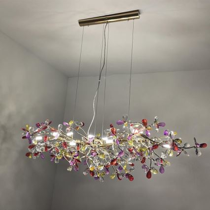Křišťálový lustr na lanku 13xG9/40W/230V pestrobarevná