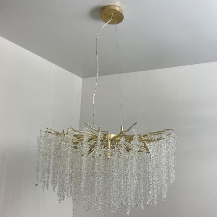 Křišťálový lustr na lanku 13xG9/40W/230V zlatá