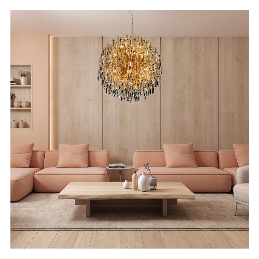 Křišťálový lustr na lanku 24xG9/40W/230V zlatá