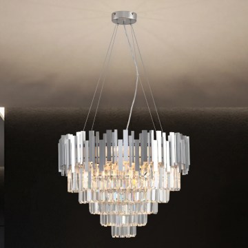 Křišťálový lustr na lanku PLAZA 9xE14/40W/230V pr. 60 cm stříbrná