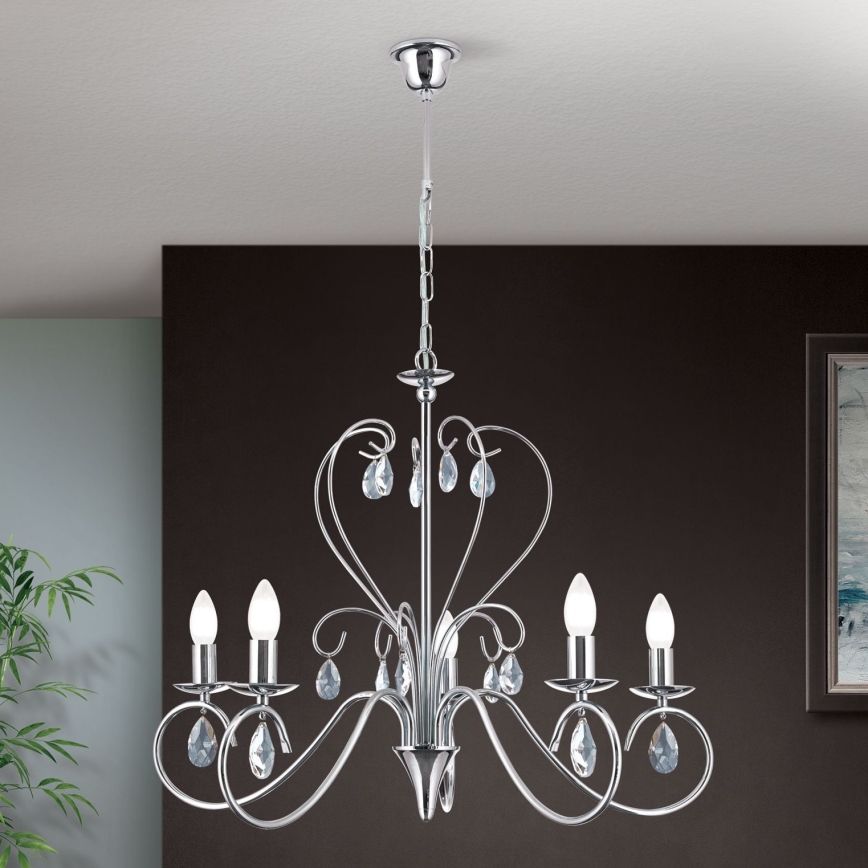 Křišťálový lustr na řetězu ALESSIA 5xE14/40W/230V lesklý chrom