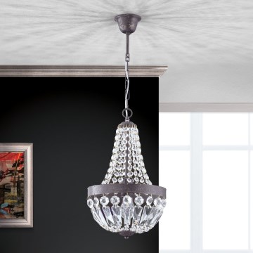 Křišťálový lustr na řetězu ARILA 1xE27/60W/230V pr. 25,5 cm hnědá/patina