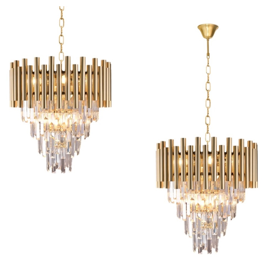 Křišťálový lustr na řetězu MADISON 9xE14/40W/230V zlatá
