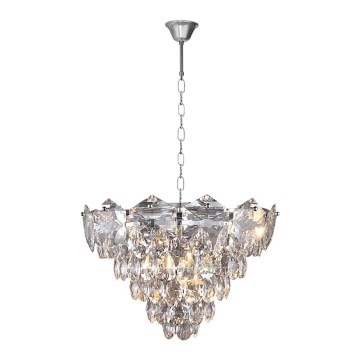 Křišťálový lustr na řetězu SELENA 6xE14/40W/230V matný chrom