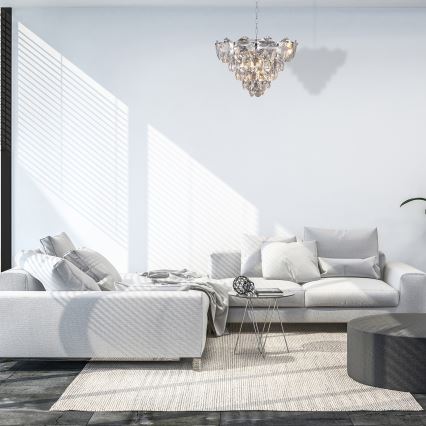 Křišťálový lustr na řetězu SELENA 6xE14/40W/230V matný chrom