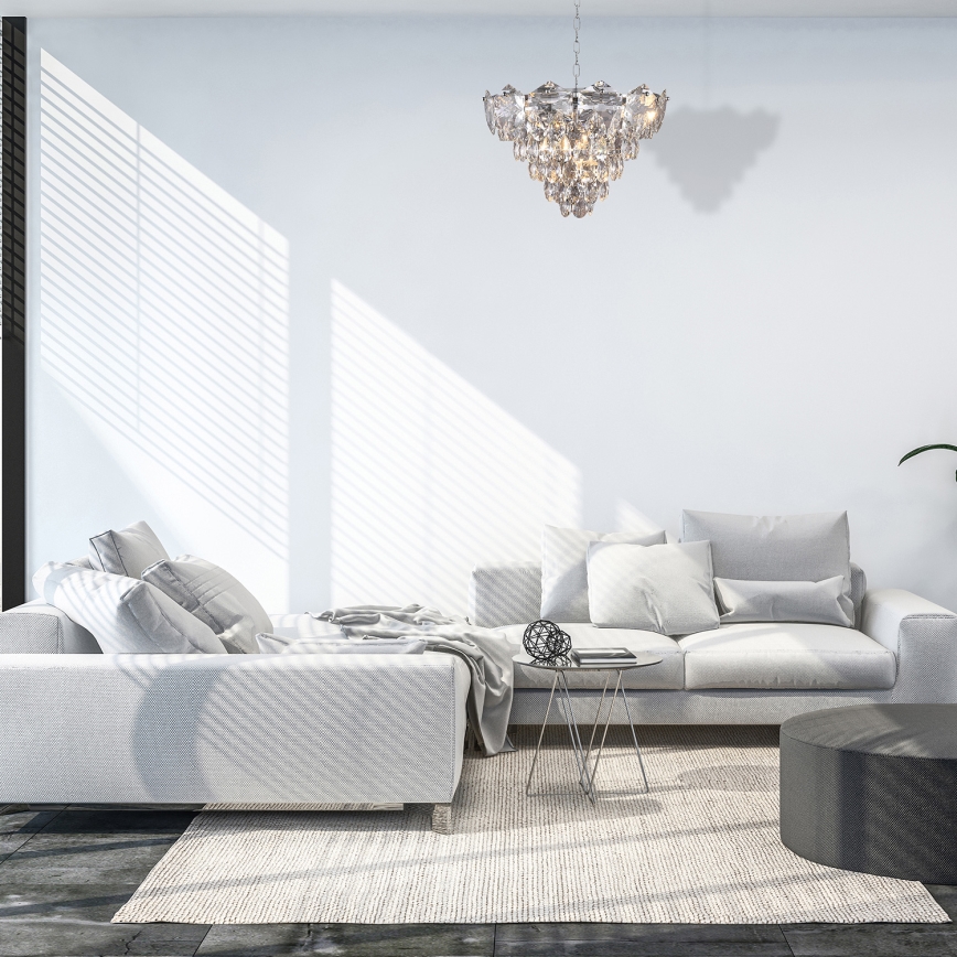 Křišťálový lustr na řetězu SELENA 6xE14/40W/230V matný chrom