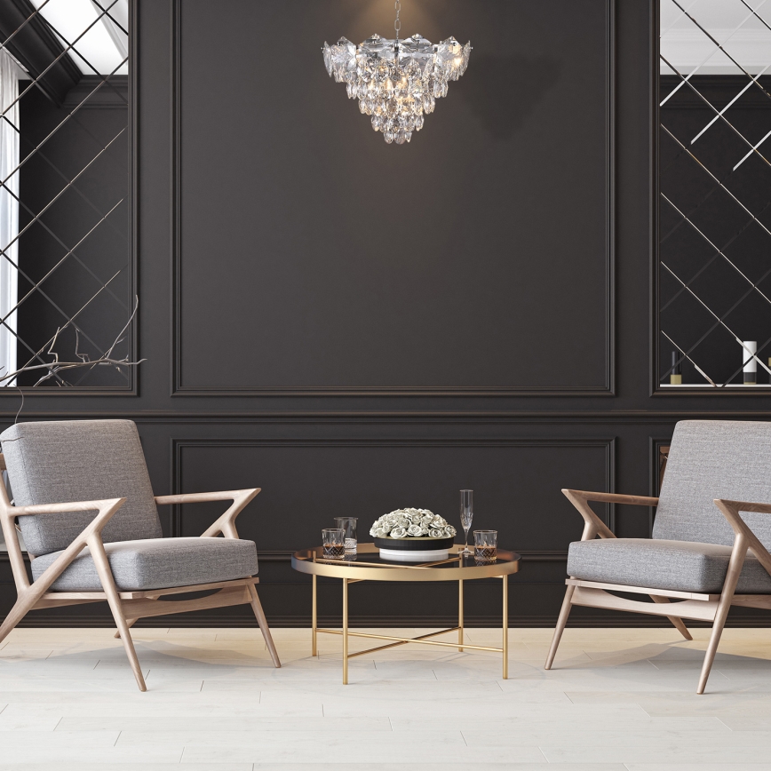 Křišťálový lustr na řetězu SELENA 6xE14/40W/230V matný chrom