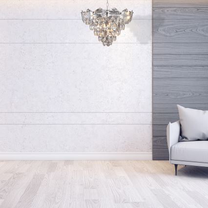 Křišťálový lustr na řetězu SELENA 6xE14/40W/230V matný chrom