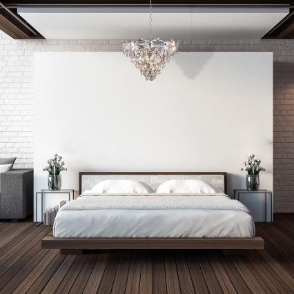 Křišťálový lustr na řetězu SELENA 6xE14/40W/230V matný chrom