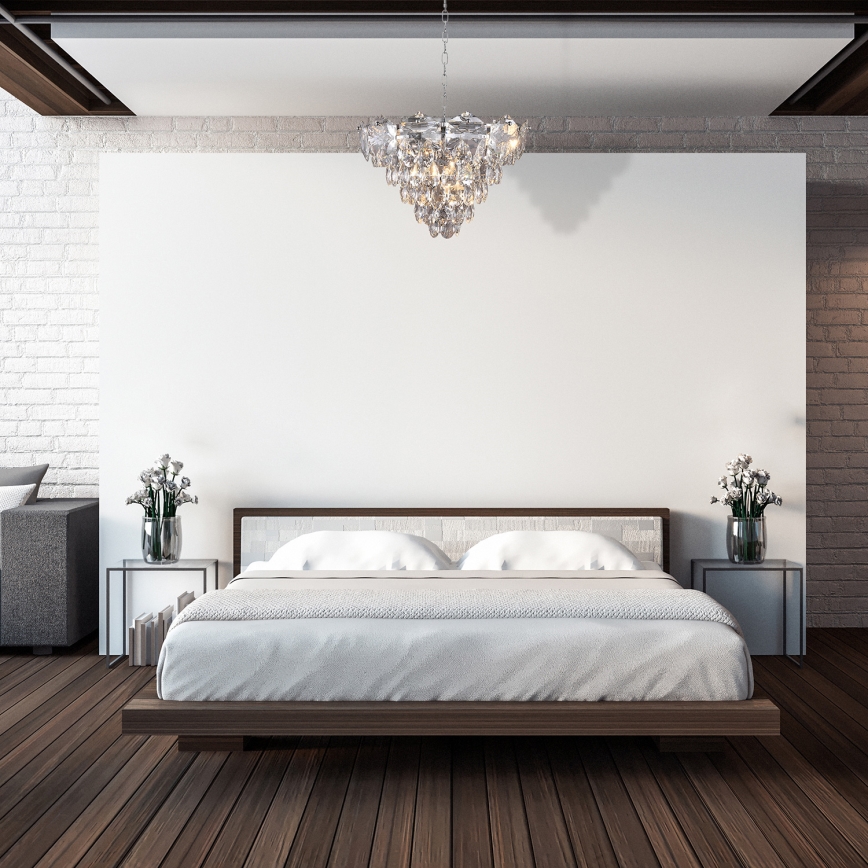 Křišťálový lustr na řetězu SELENA 6xE14/40W/230V matný chrom