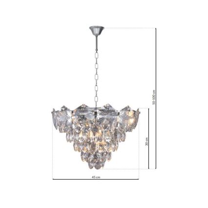 Křišťálový lustr na řetězu SELENA 6xE14/40W/230V matný chrom