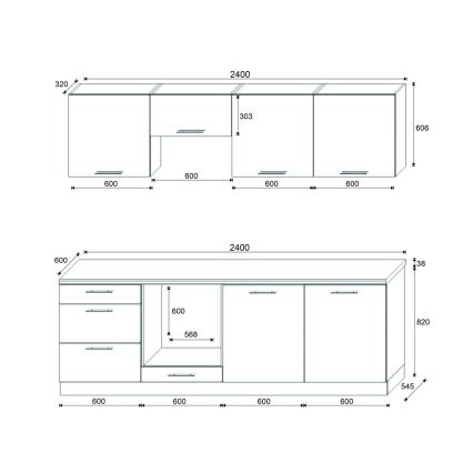 Kuchyňská linka CELESTE 240 cm lesklá bílá