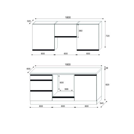 Kuchyňská linka MARINA 180 cm dub craft/lesklá černá