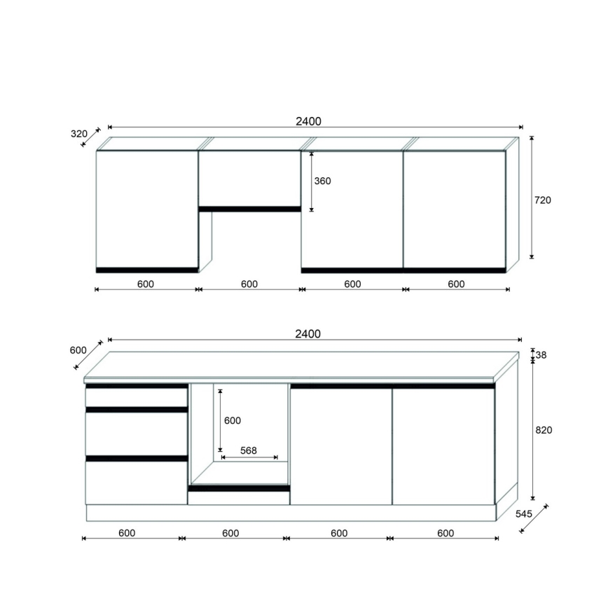 Kuchyňská linka MARINA 240 cm dub craft/lesklá bílá