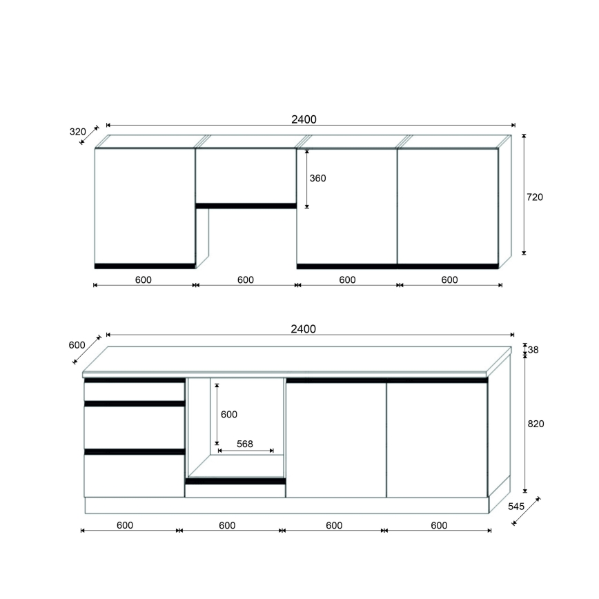 Kuchyňská linka MARINA 240 cm dub craft/lesklá černá