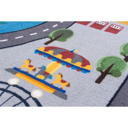 Kulatý dětský protiskluzový koberec ARES STREETS 160 cm šedá/město