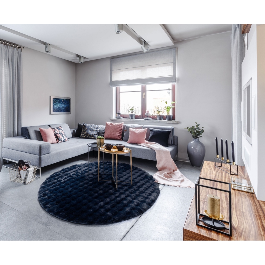 Kulatý koberec RABBIT BUBBLE 160 cm tmavě modrá