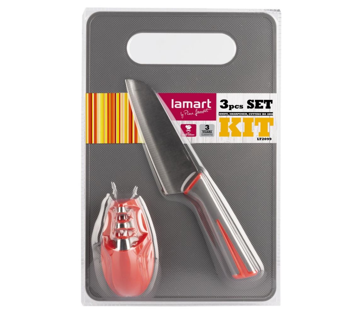 Lamart Lamart - Kuchyňská sada 3 ks - nůž, brousek a prkénko 