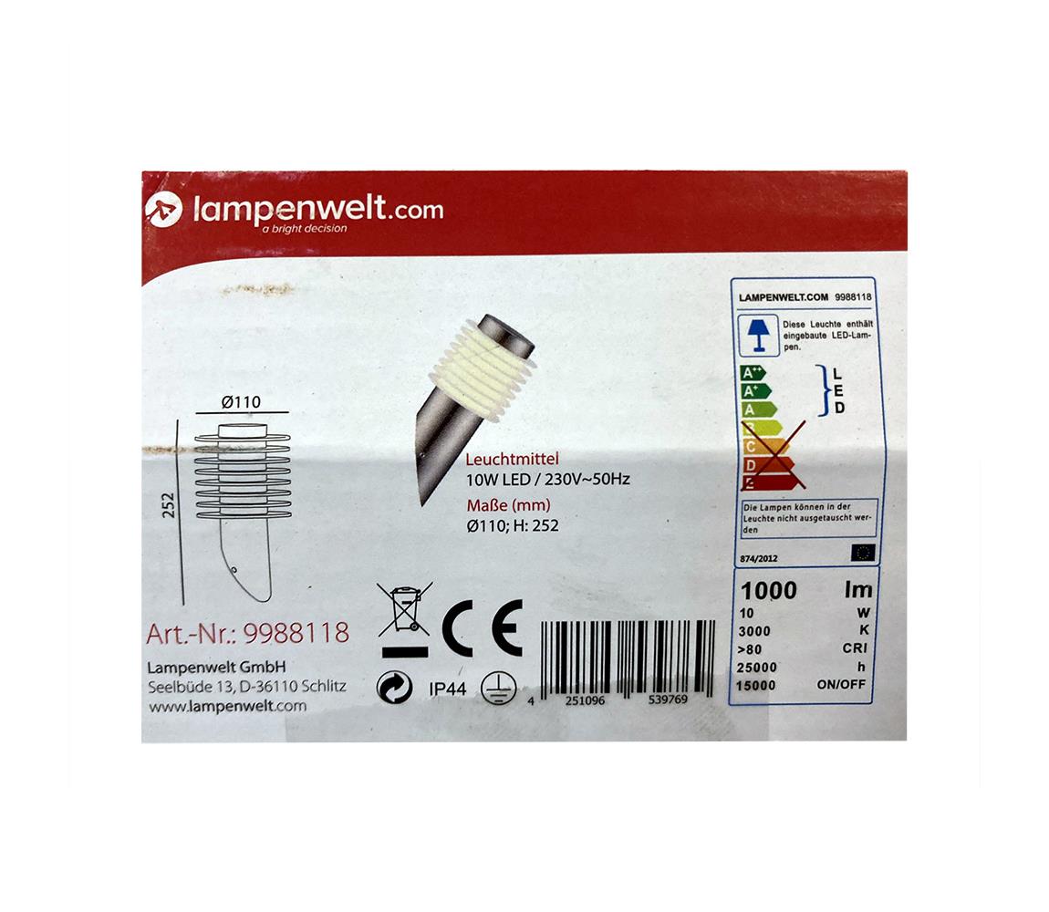 Lampenwelt Lampenwelt - LED Venkovní nástěnná lampa LED/10W/230V IP44 