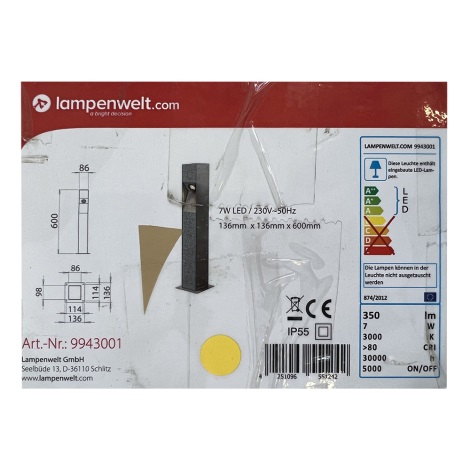 Lampenwelt - LED Venkovní sloupkové svítidlo AMELIA LED/7W/230V IP55