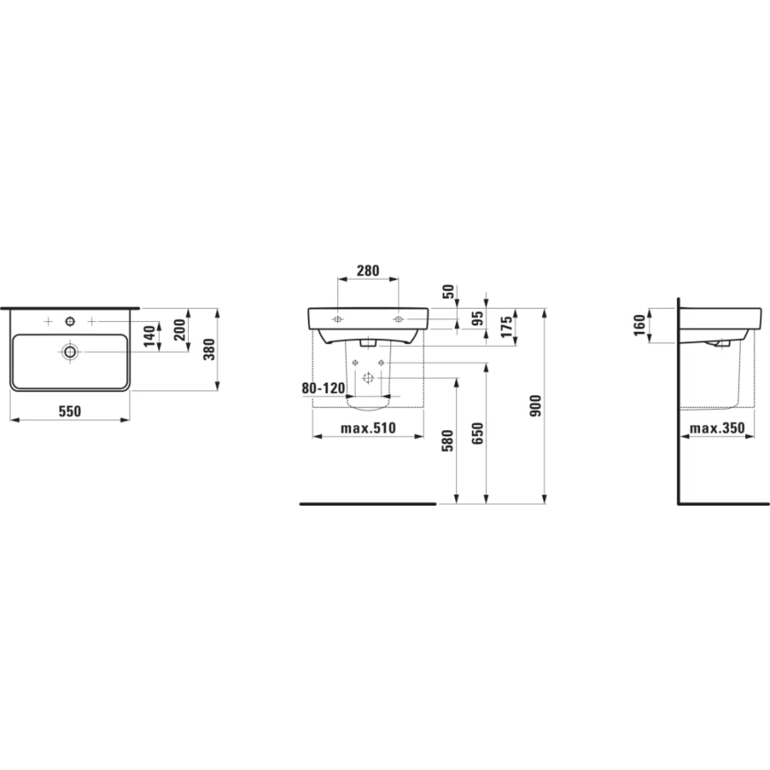 LAUFEN H8189580001041 - Umyvadlo na desku/závěsné PRO 55x38 cm keramika/bílá