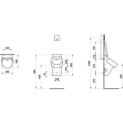 LAUFEN H8402817160001 - Pisoár s otvory pro poklop VAL zadní přívod, zadní odpad keramika/matná černá