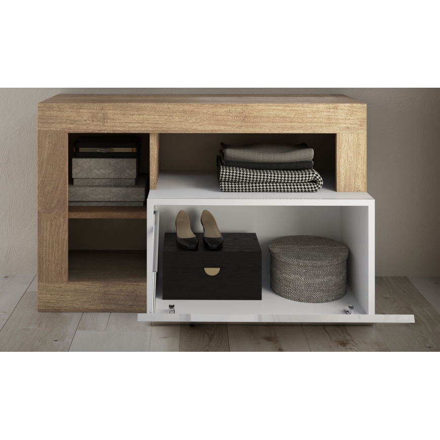 Lavice LENOR 91x59x35 cm bílá/světlý dub