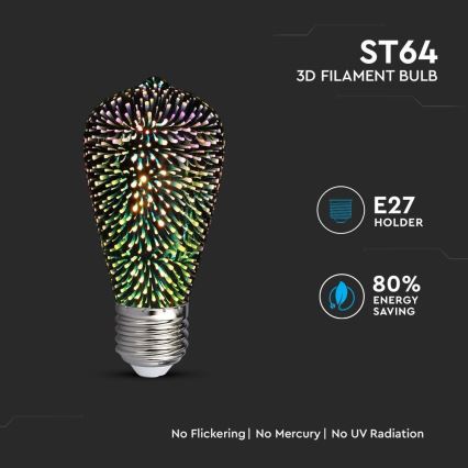 LED 3D Dekorační žárovka FILAMENT ST64 E27/3W/230V 3000K