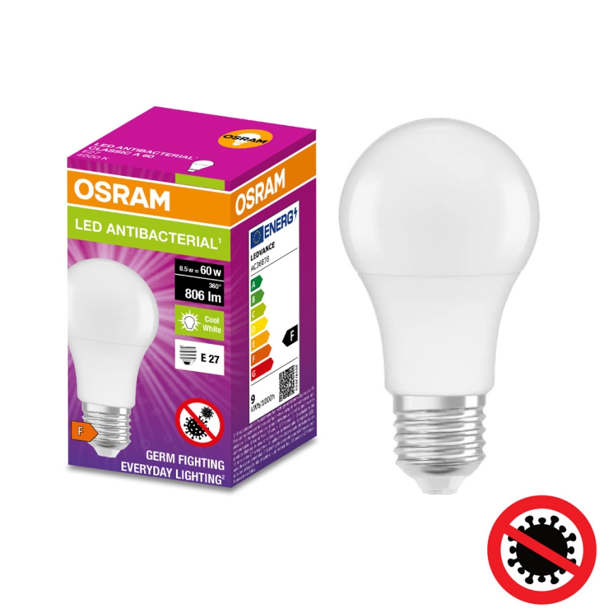 LED Antibakteriální žárovka A60 E27/8,5W/230V 4000K - Osram