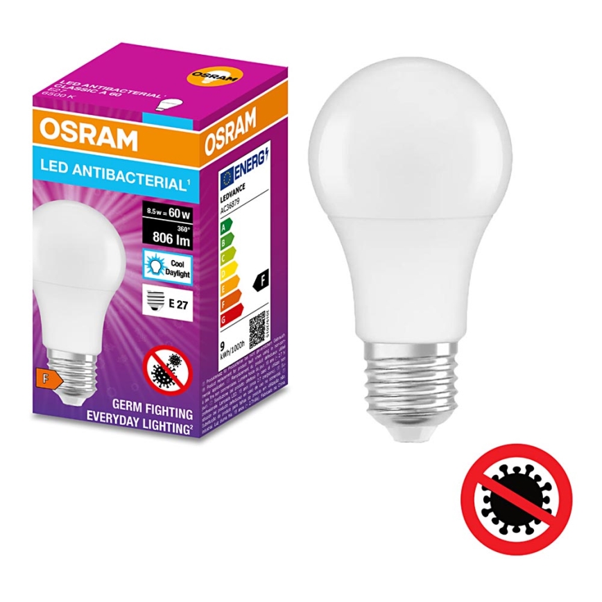 LED Antibakteriální žárovka A60 E27/8,5W/230V 6500K - Osram