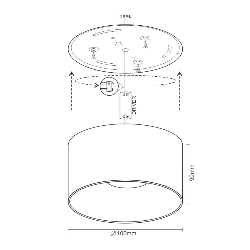 LED Bodové svítidlo LED/16W/230V 4000K pr. 10 cm černá