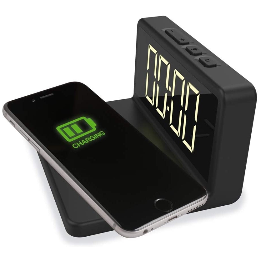 LED Budík s bezdrátovou nabíječkou LED/10W/230V