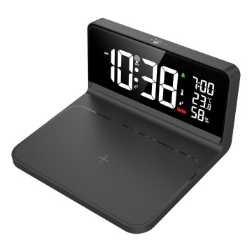 LED Budík s LCD displejem a bezdrátovým nabíjením Qi LED/10W/230V