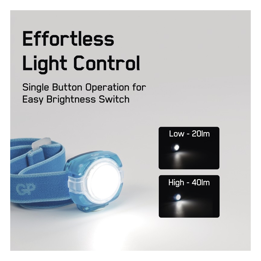 LED Čelovka GP EVERYBODY 4xLED/2×CR2025 modrá