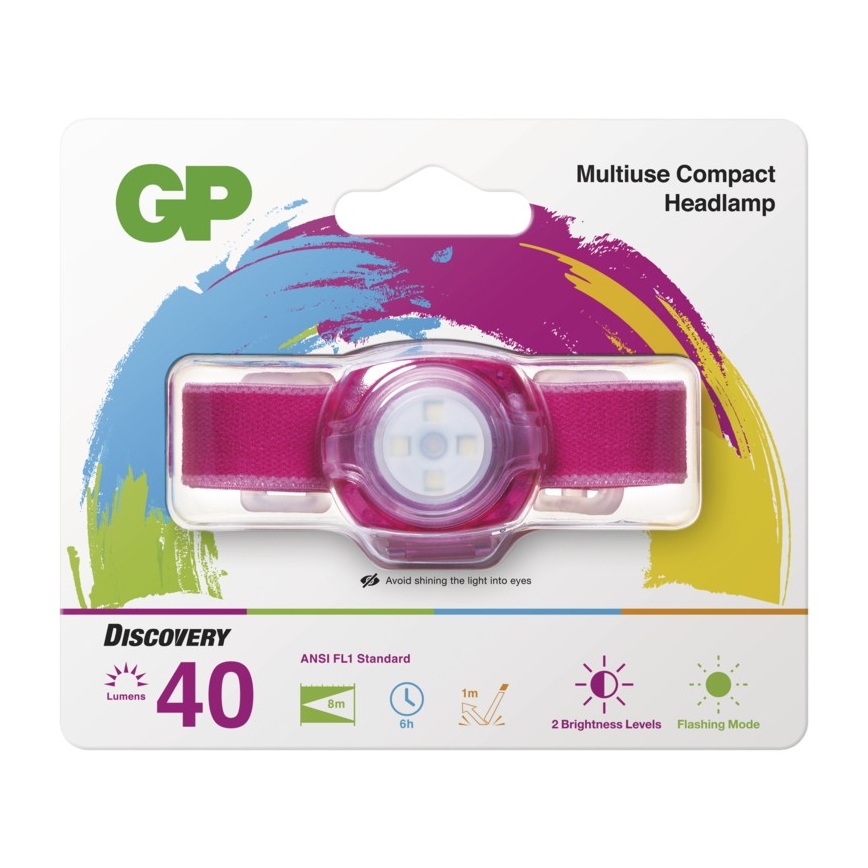 LED Čelovka GP EVERYBODY 4xLED/2×CR2025 růžová