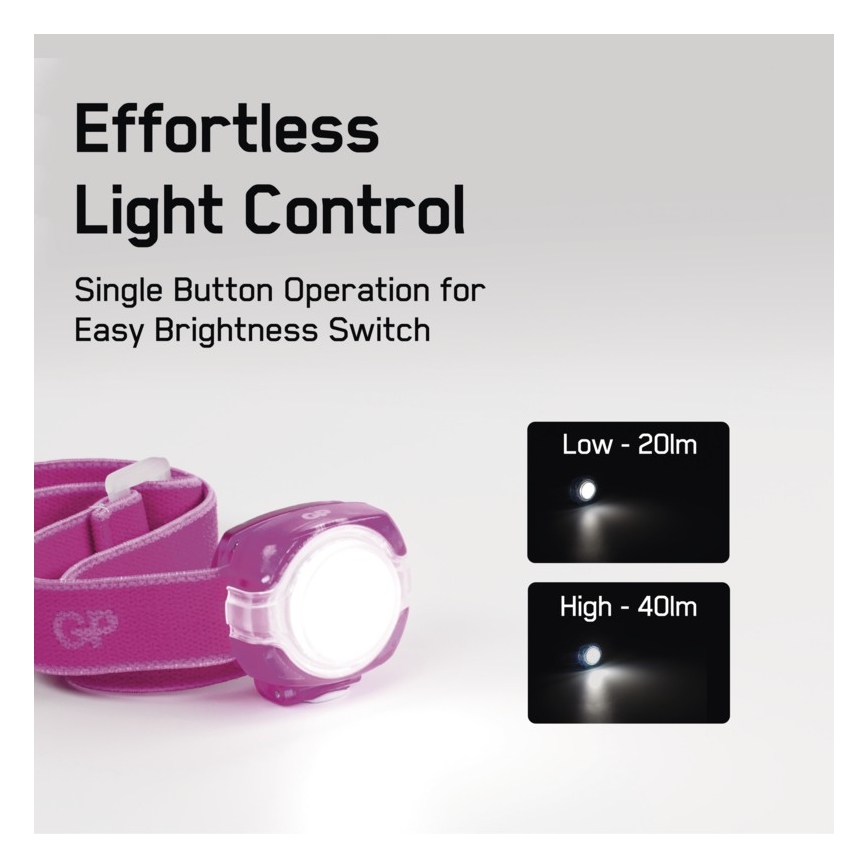 LED Čelovka GP EVERYBODY 4xLED/2×CR2025 růžová