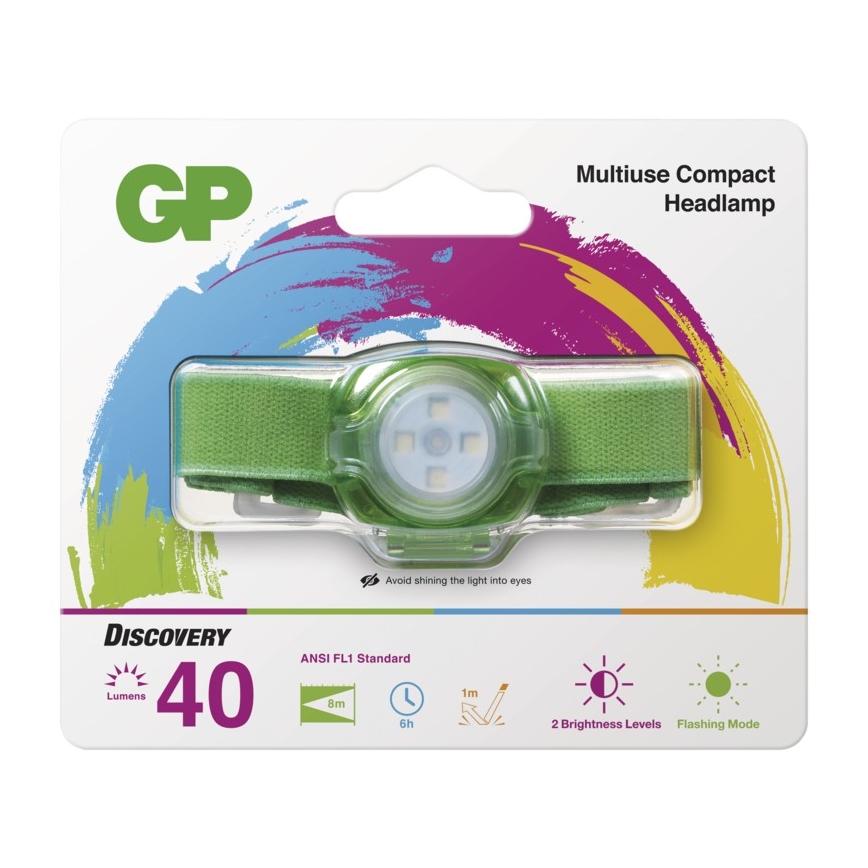 LED Čelovka GP EVERYBODY 4xLED/2×CR2025 zelená