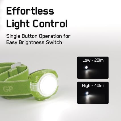 LED Čelovka GP EVERYBODY 4xLED/2×CR2025 zelená