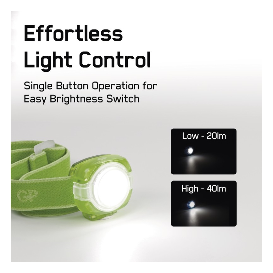 LED Čelovka GP EVERYBODY 4xLED/2×CR2025 zelená