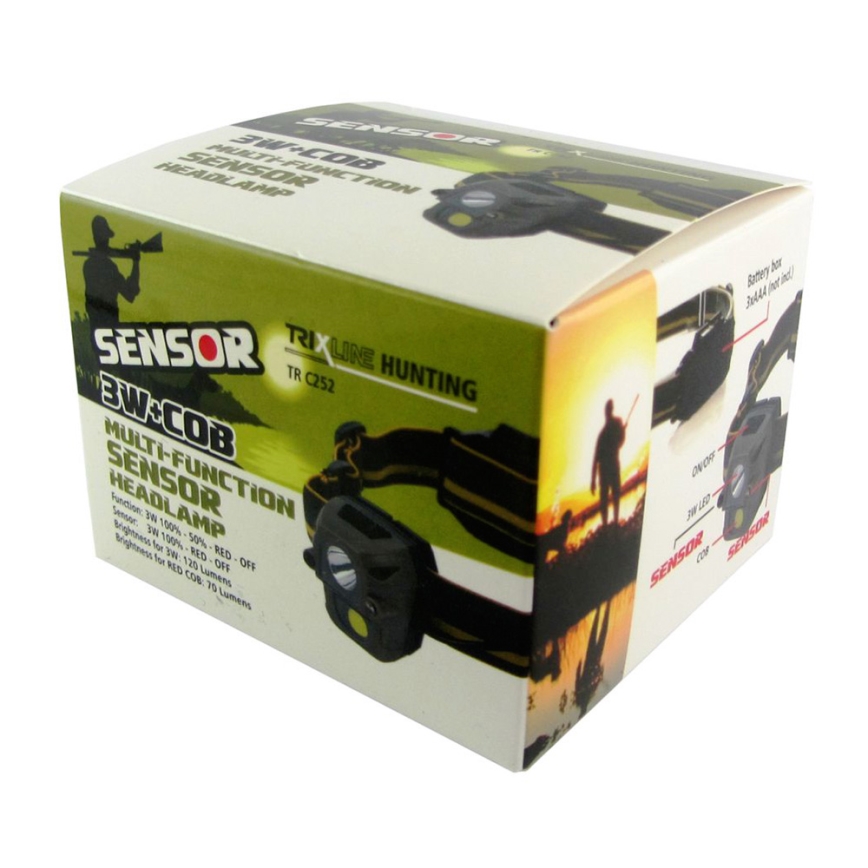 LED Čelovka se senzorem LED/3W/3xAAA