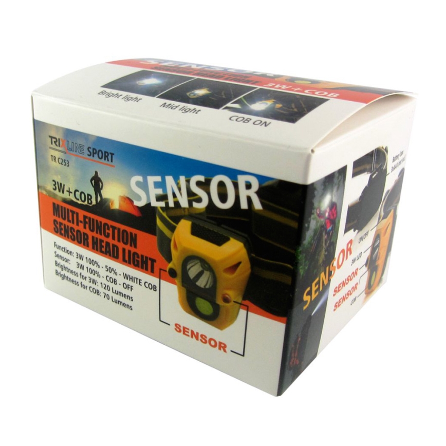 LED Čelovka se senzorem LED/3W/3xAAA